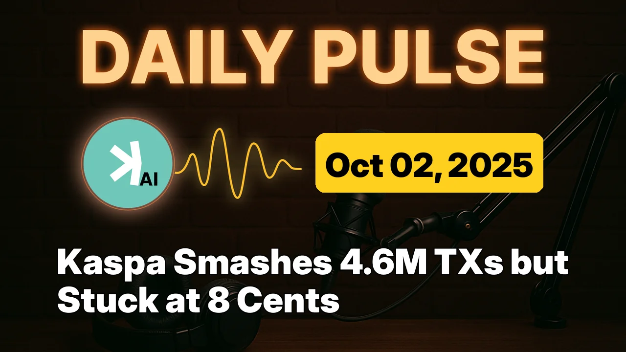 Kaspa Smashes 4.6M TXs but Stuck at 8 Cents